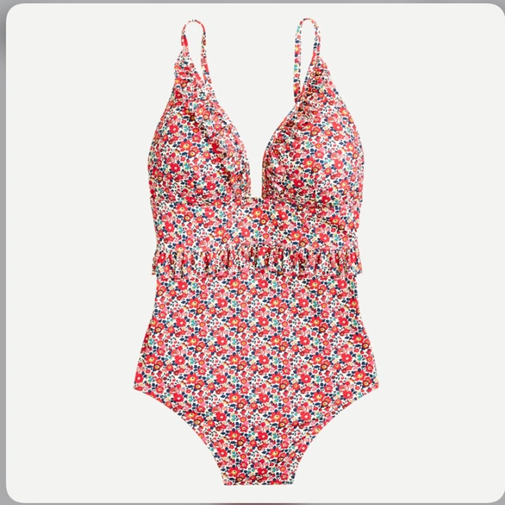 J. Crew NWT Ruffle Deep-V One-Piece Swimsuit in Liberty® Betsy Ann Floral